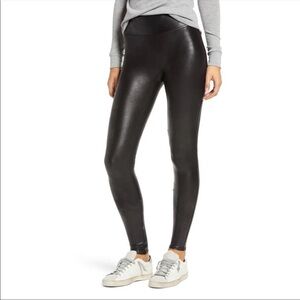 Spanx Faux Leather Leggings Size Small Metallic Black Pants